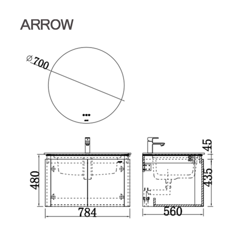 Bộ Tủ Lavabo Arrow APGMD8G4035-A/APGMD8G4035-A và Gương Đèn Led Cảm Ứng Arrow AJD2219-1