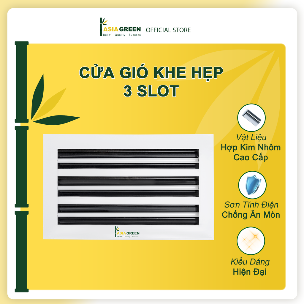 ASIA GREEN - Cửa Gió Nan 3 Slot, Hiệu Suất Lưu Lượng Gió Cao, Sơn Tĩnh Điện, Cửa Cấp/Hồi (Giá bao gồm VAT)