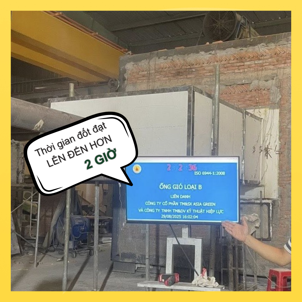 ASIA GREEN - Ống Gió Chống Cháy EI60, Tôn/Thép Tráng Kẽm, Bọc Tấm KHS/KNAUF, Độ Dày 0.75-1.15mm (Giá bao gồm VAT)