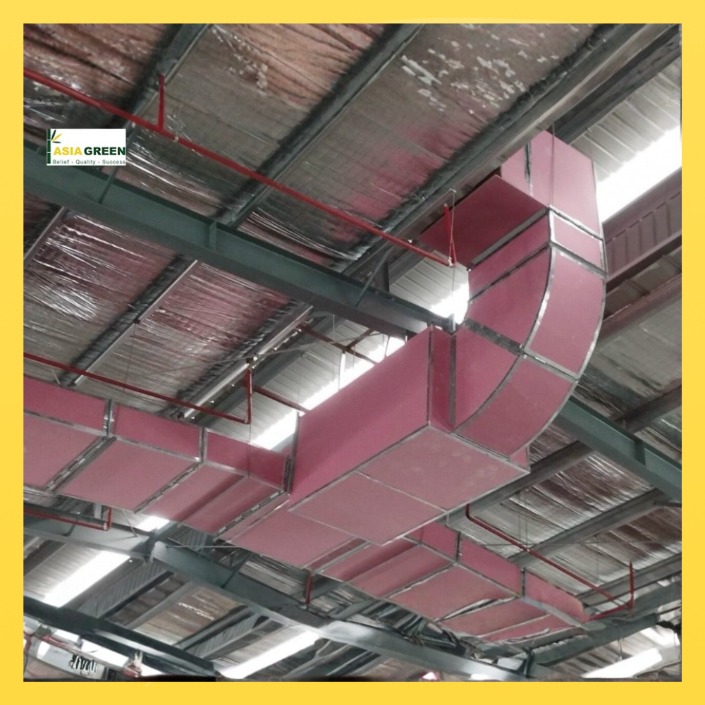 ASIA GREEN - Lườn Ống Gió Vuông Chống Cháy, Tôn/Thép Tráng Kẽm, Bọc Tấm KHS/KNAUF, Độ Dày 0.75-1.15mm (Giá bao gồm VAT)