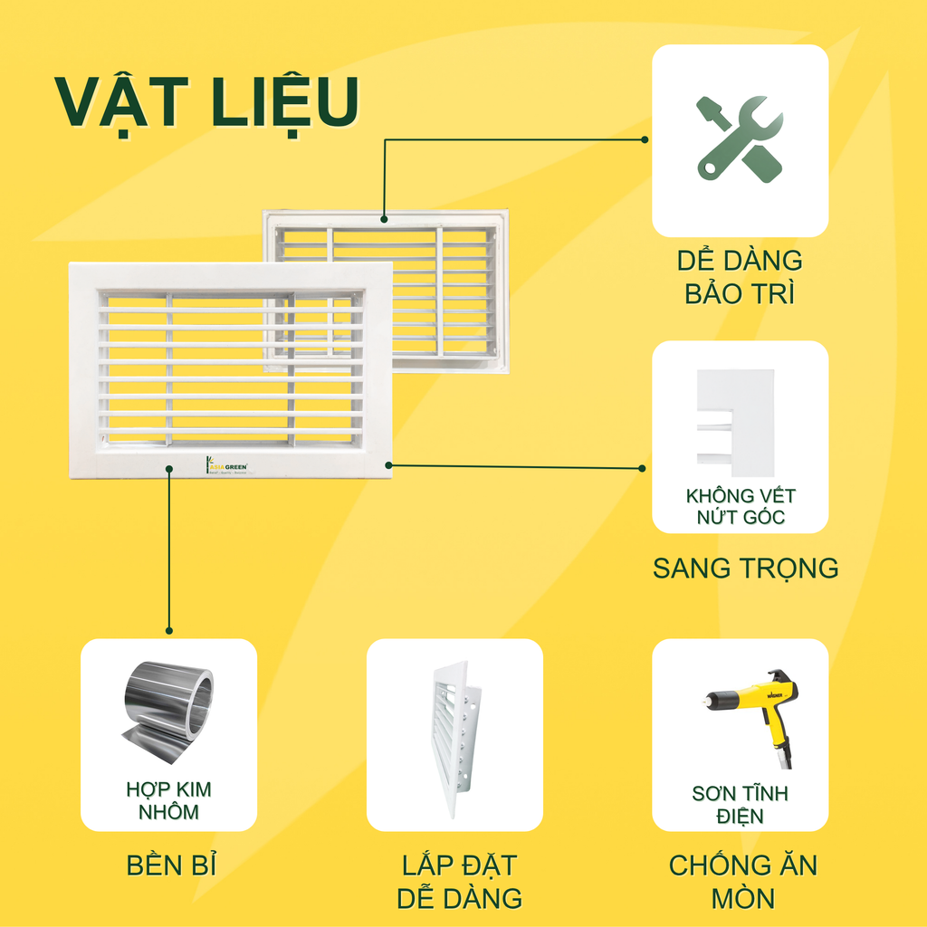 ASIA GREEN - Cửa Gió Nan T Cố Định Và T Tháo Lắp, Hợp Kim Nhôm, Cho Dự Án, Nhà Ở (Bao gồm VAT)