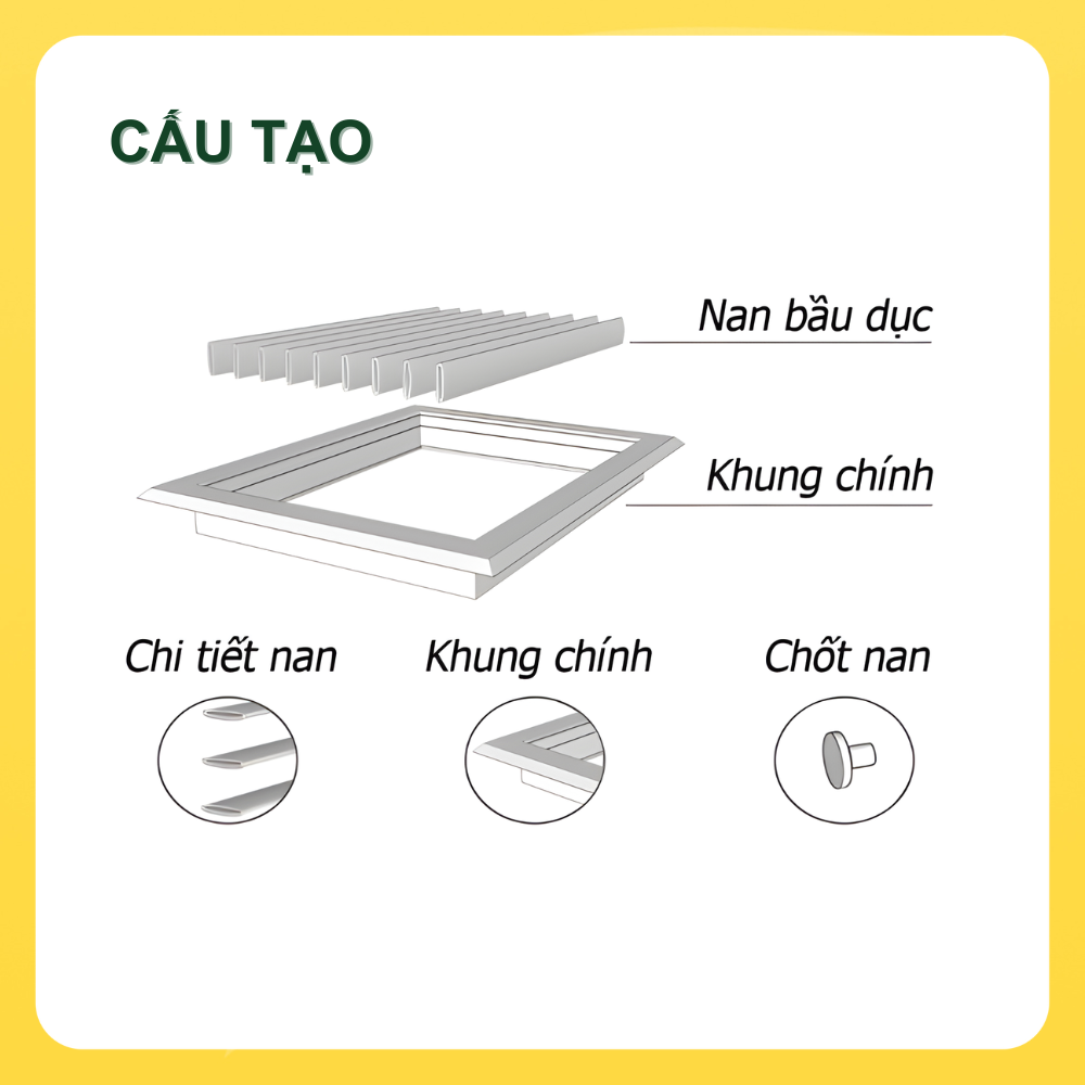 ASIA GREEN - Cửa Gió Nan Bầu Dục, Miệng Gió Nan Thẳng, Hợp Kim Nhôm Cao Cấp, Sơn Tĩnh Điện (Bao Gồm VAT)