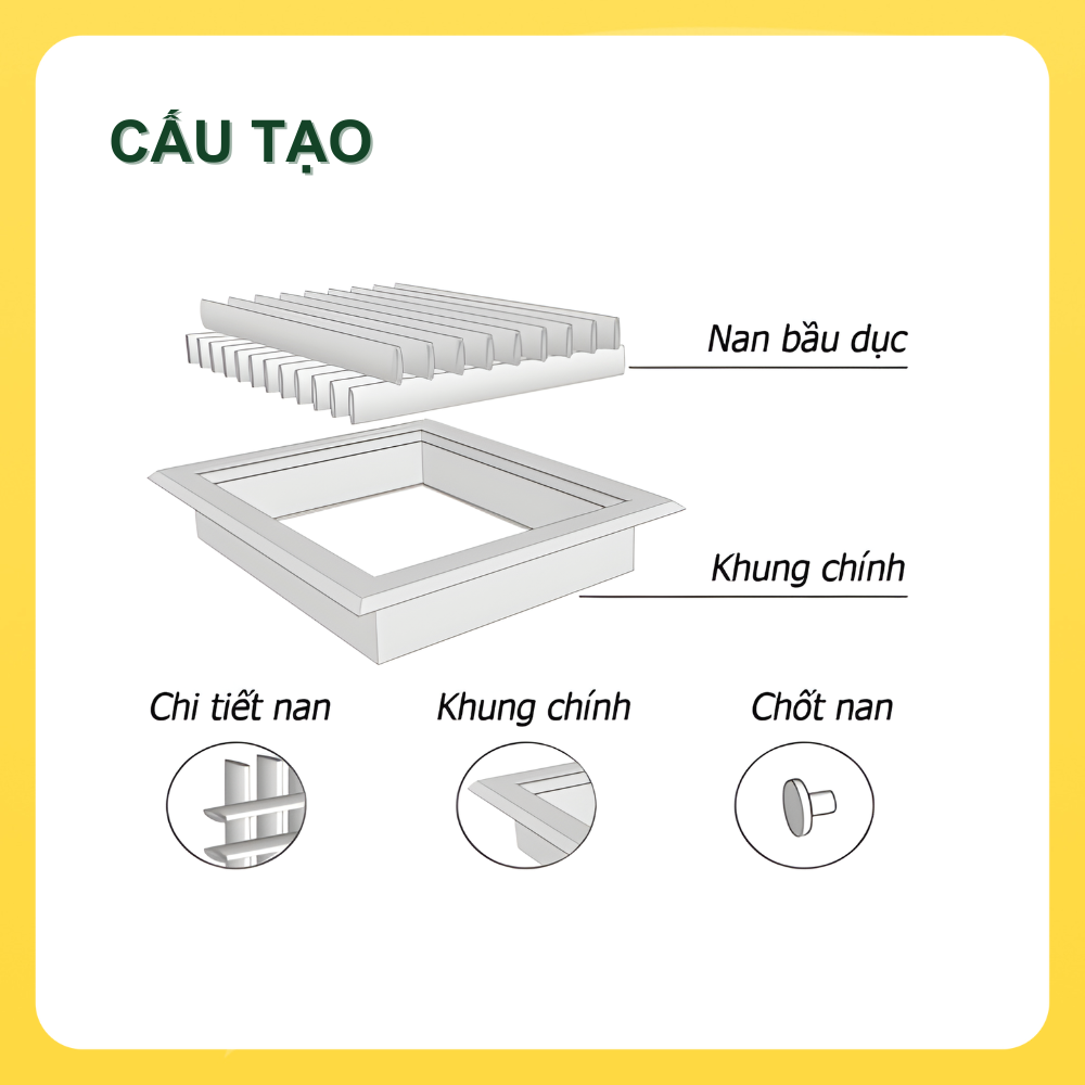 ASIA GREEN - Cửa Gió Nan Bầu Dục 2 lớp, Miệng Gió Nan Thẳng, Hợp Kim Nhôm Cao Cấp, Sơn Tĩnh Điện (Giá bao gồm VAT)