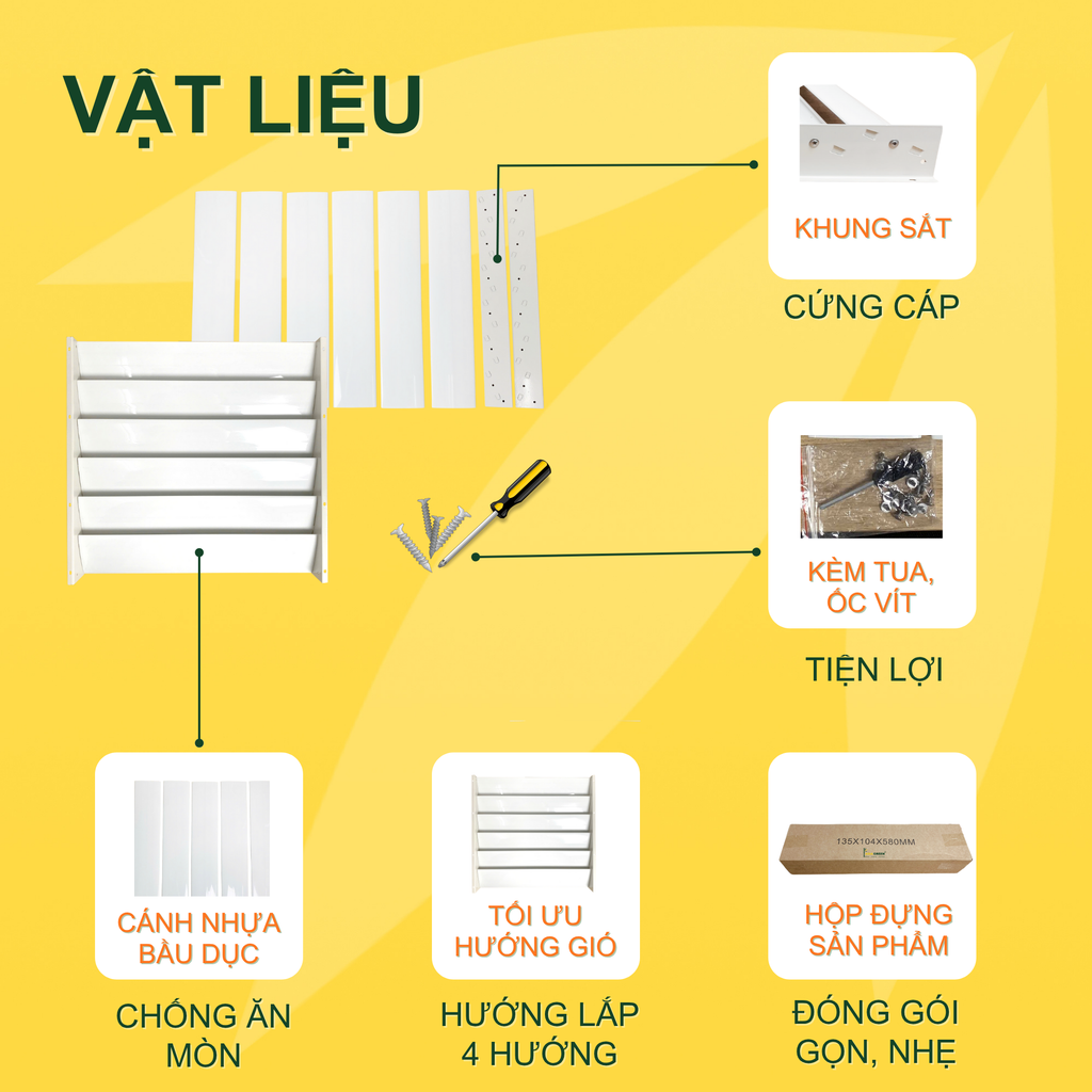 ASIA GREEN - Chuyển Hướng Gió Dàn Nóng Cánh Nhựa Bầu Dục, Khung Sắt Chắc Chắn, Tặng Kèm Vít (Giá bao gồm VAT)
