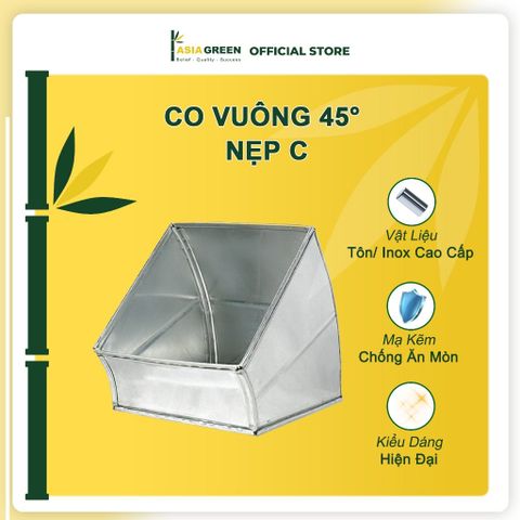 ASIA GREEN - Co Vuông 45°, Nẹp C, Chuyển Hướng Gió, Tôn/inox Mạ Kẽm, Chống Ăn Mòn, Độ Dày 0.58mm (Giá bao gồm VAT)