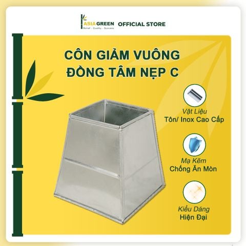 ASIA GREEN - Côn Giảm Vuông Đồng Tâm Nẹp C, Tôn/inox Mạ Kẽm, Chống Gỉ, Độ Dày 0.58mm (Giá bao gồm VAT)