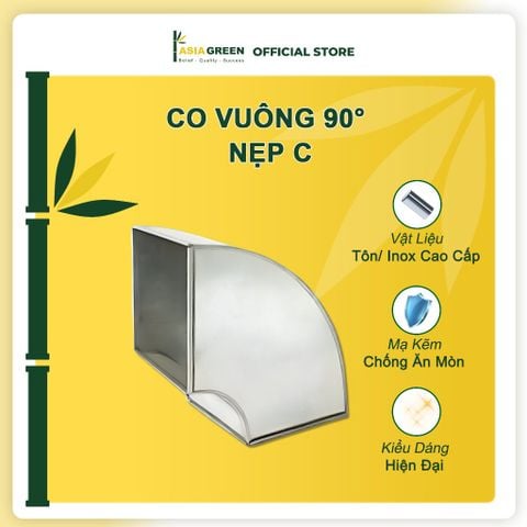 ASIA GREEN - Co Vuông 90° Nẹp C, Chuyển Hướng Gió, Tôn Mạ Kẽm, Chống Ăn Mòn, Độ Dày 0.58mm (Giá bao gồm VAT)