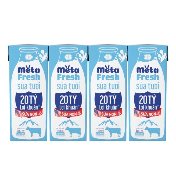 Sữa Tươi Ít Đường Meta Fresh 180ml Bổ Sung Sữa Non 20 Tỷ Lợi Khuẩn Lốc 4 Hộp