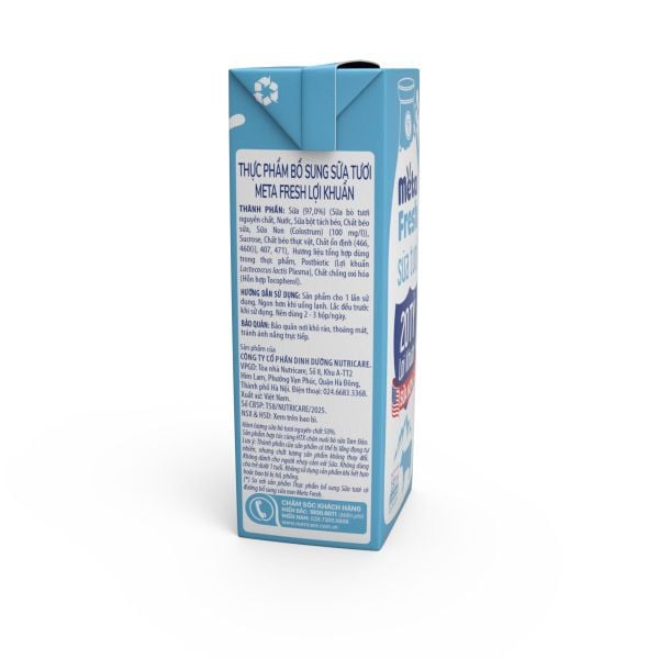 Sữa Tươi Ít Đường Meta Fresh 180ml Bổ Sung Sữa Non 20 Tỷ Lợi Khuẩn Lốc 4 Hộp