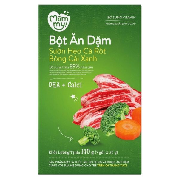 Bột Ăn Dặm Mămmy Vị Sườn Heo Cà Rốt Bông Cải Xanh 140g Cho Trẻ Từ 6 Tháng Tuổi