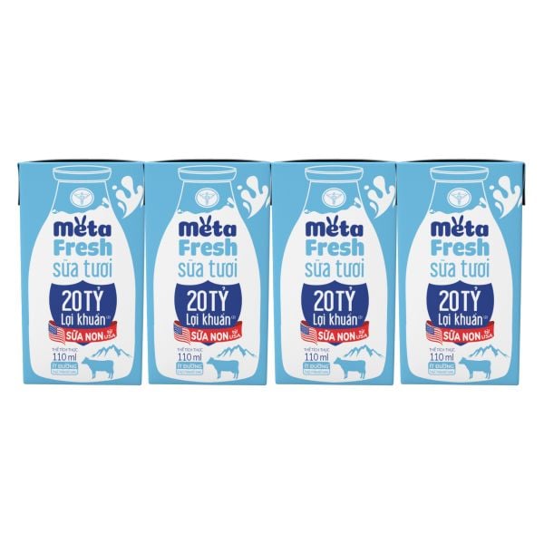 Sữa Tươi Ít Đường Meta Fresh 110ml Bổ Sung Sữa Non 20 Tỷ Lợi Khuẩn Lốc 4 Hộp