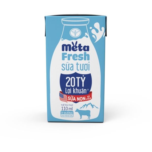 Sữa Tươi Ít Đường Meta Fresh 110ml Bổ Sung Sữa Non 20 Tỷ Lợi Khuẩn Lốc 4 Hộp
