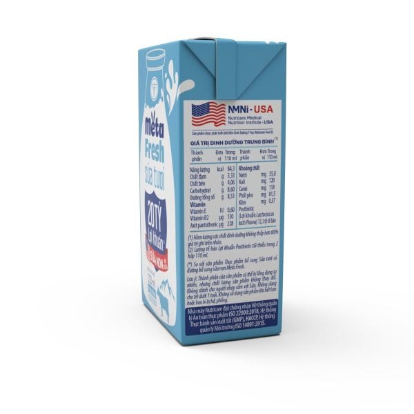 Sữa Tươi Ít Đường Meta Fresh 110ml Bổ Sung Sữa Non 20 Tỷ Lợi Khuẩn Lốc 4 Hộp