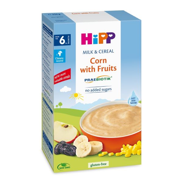 Bột Ăn Dặm Hữu Cơ HiPP Vị Sữa Ngũ Cốc Ngô Hoa Quả 250g Cho Bé Từ 6 Tháng