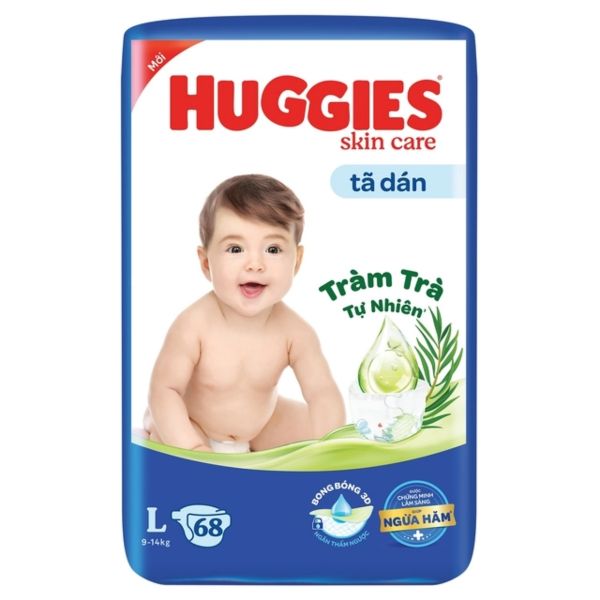 Bỉm - Tả Dán Huggies Skin Care Tràm Trà Size L 68 Miếng (6-11kg)