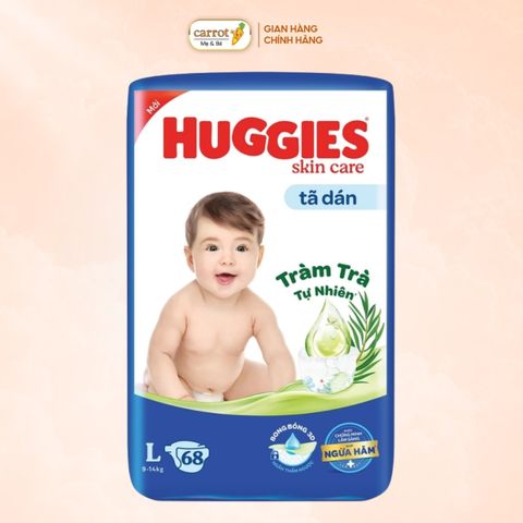 Bỉm - Tả Dán Huggies Skin Care Tràm Trà Size L 68 Miếng (6-11kg)