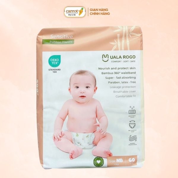 Bỉm - Tả Dán UalaRogo Size NewBorn 60 Miếng (Dưới 5kg)