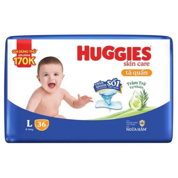 Bỉm - Tả Quần Huggies Skin Care Tràm Trà Size L 36 Miếng (9-14kg)