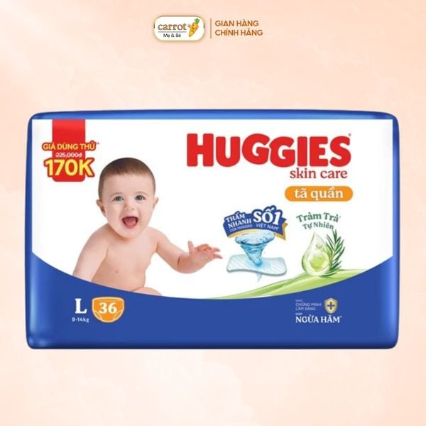 Bỉm - Tả Quần Huggies Skin Care Tràm Trà Size L 36 Miếng (9-14kg)