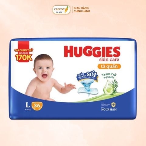 Bỉm - Tả Quần Huggies Skin Care Tràm Trà Size L 36 Miếng (9-14kg)