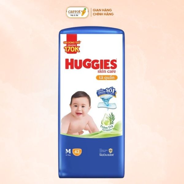 Bỉm - Tả Quần Huggies Skin Care Tràm Trà Size M 42 Miếng (6-11kg)