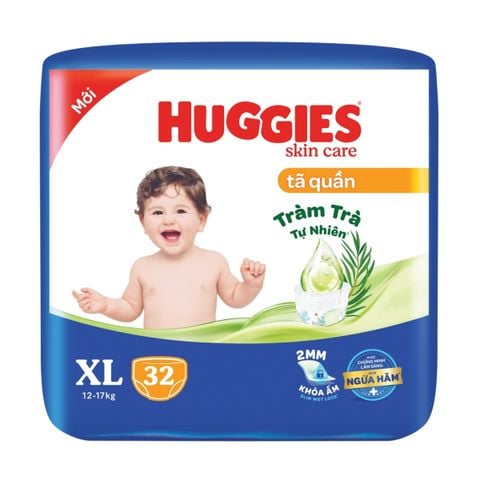 Bỉm - Tả Quần Huggies Skin Care Tràm Trà Size XL 32 Miếng (12-17kg)
