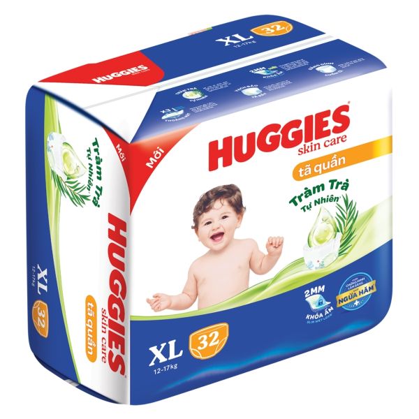 Bỉm - Tả Quần Huggies Skin Care Tràm Trà Size XL 32 Miếng (12-17kg)