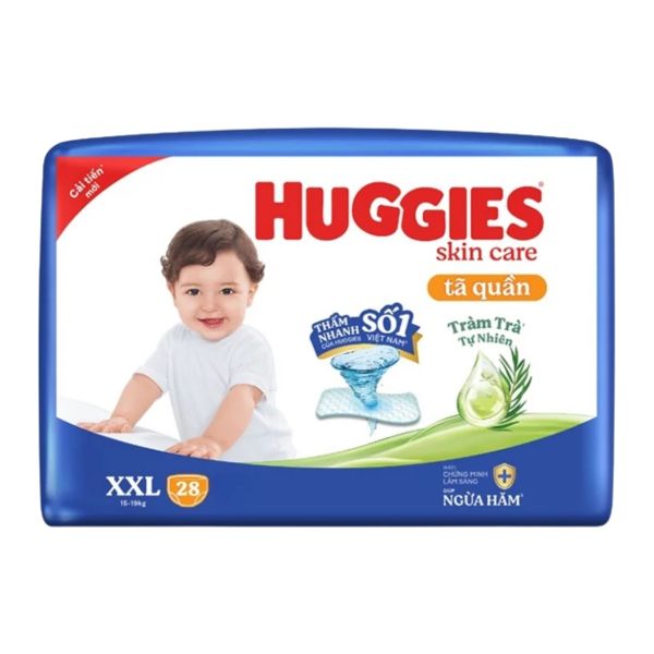 Bỉm - Tả Quần Huggies Skin Care Tràm Trà Size XXL 28 Miếng (15-19kg)
