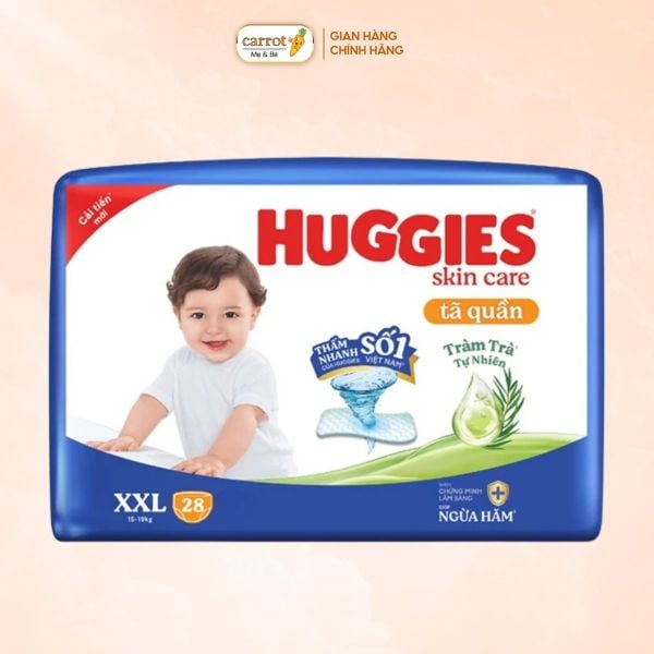 Bỉm - Tả Quần Huggies Skin Care Tràm Trà Size XXL 28 Miếng (15-19kg)