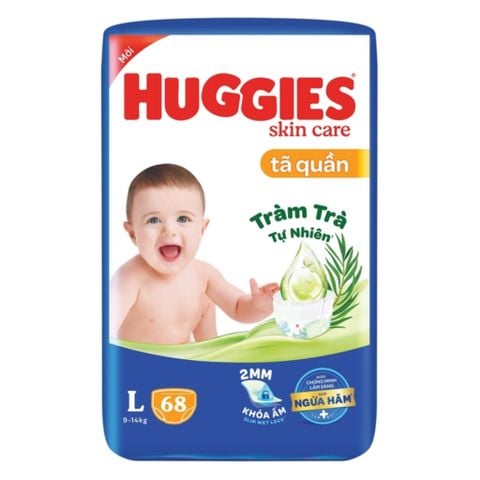 Bỉm - Tả Quần Huggies Skin Care Tràm Trà Size L 68 Miếng (9-15kg)