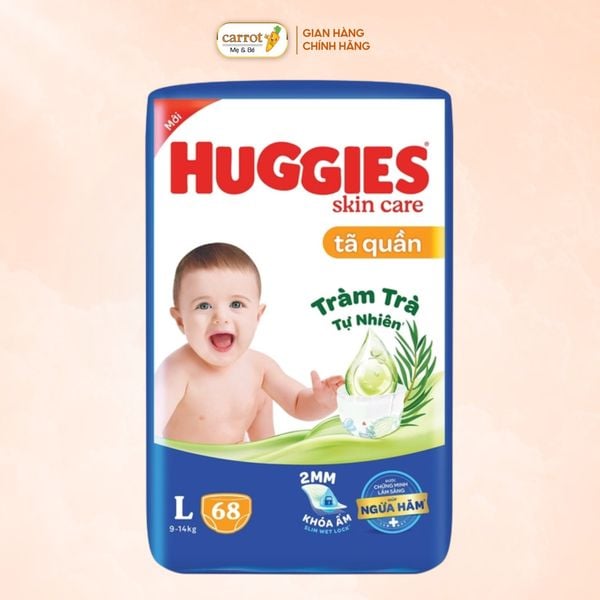 Bỉm - Tả Quần Huggies Skin Care Tràm Trà Size L 68 Miếng (9-15kg)