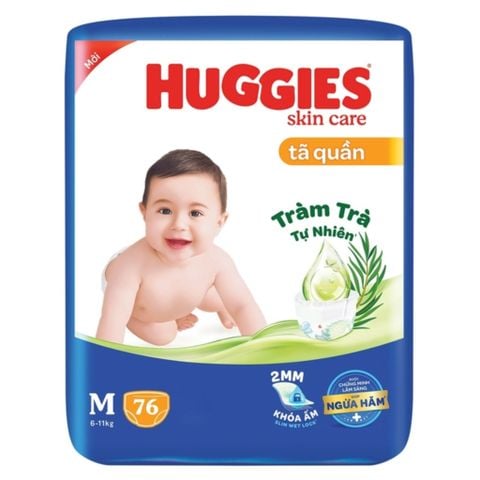 Bỉm - Tả Quần Huggies Skin Care Tràm Trà Size M 76 Miếng (6-11kg)