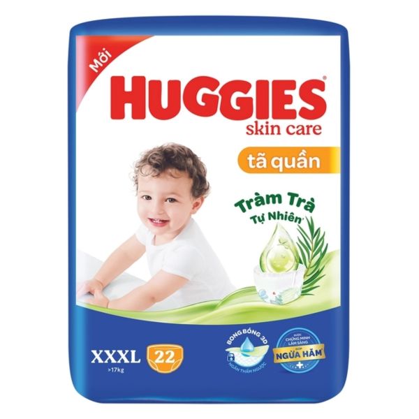 Bỉm - Tả Quần Huggies Skin Care Tràm Trà Size XXXL 22 Miếng (Trên 17kg)