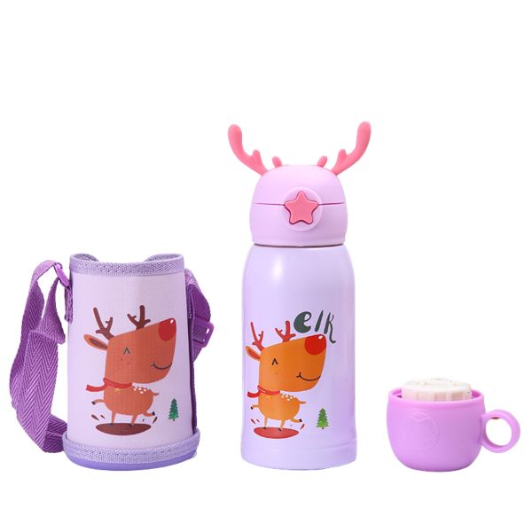 Bình Nước Giữ Nhiệt Cho Bé Hình Hưu 500ml Inox 316 Không Gỉ Kèm Túi