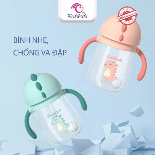 Bình Nước Khủng Long Kichi 240ml Có Tay Cầm Cho Bé 6m+