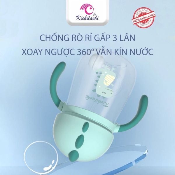 Bình Nước Khủng Long Kichi 240ml Có Tay Cầm Cho Bé 6m+