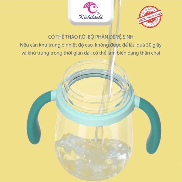 Bình Nước Khủng Long Kichi 240ml Có Tay Cầm Cho Bé 6m+