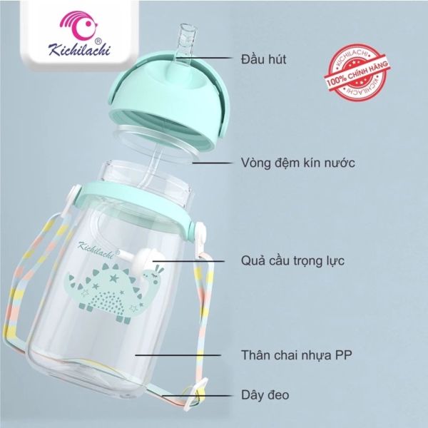 Bình Nước Khủng Long Kichi Nhựa PP Cao Cấp 360ml Cho Bé 6M+