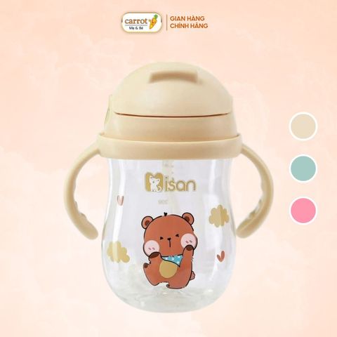 Bình Nước Tritan Misan 300ml Có Van Chống Sặc Và Tay Cầm Cho Bé 6M+