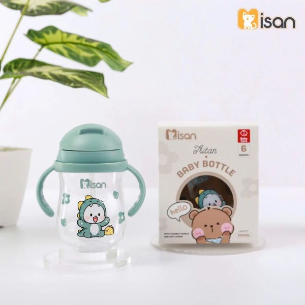 Bình Nước Tritan Misan 300ml Có Van Chống Sặc Và Tay Cầm Cho Bé 6M+
