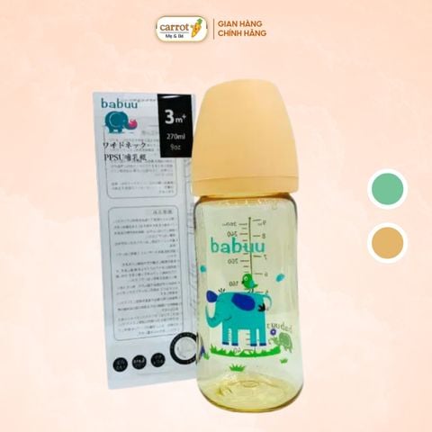 Bình Sữa Babuu PPSU Cổ Rộng 270ml Kèm Núm M (3-6 Tháng)
