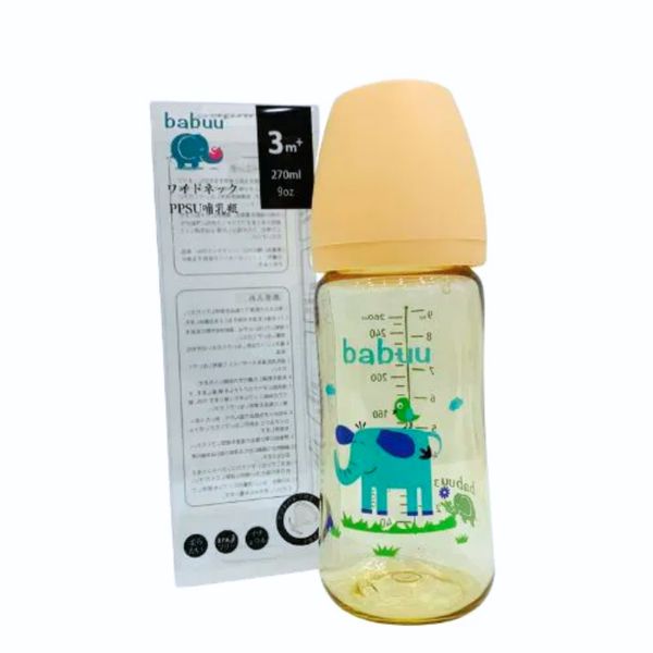 Bình Sữa Babuu PPSU Cổ Rộng 270ml Kèm Núm M (3-6 Tháng)