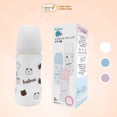 Bình Sữa Babuu Thủy Tinh Tráng Silicone 240ml