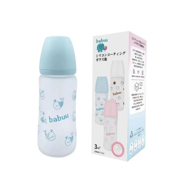 Bình Sữa Babuu Thủy Tinh Tráng Silicone 240ml