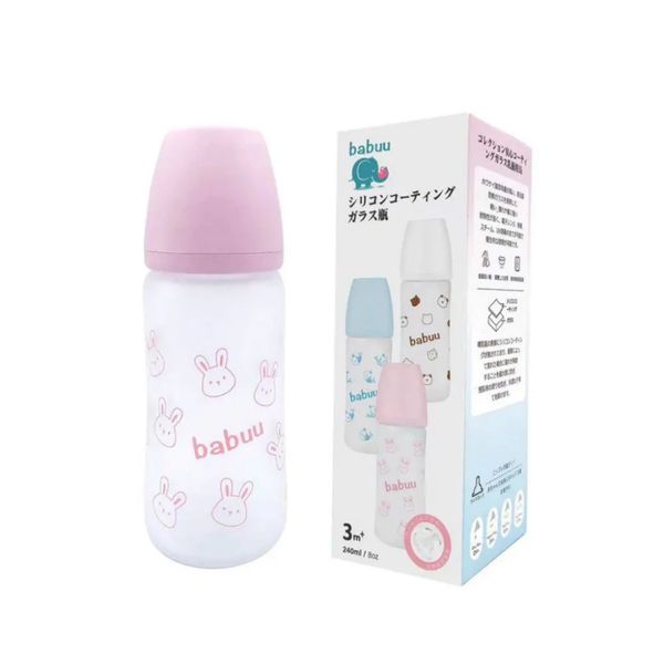 Bình Sữa Babuu Thủy Tinh Tráng Silicone 240ml