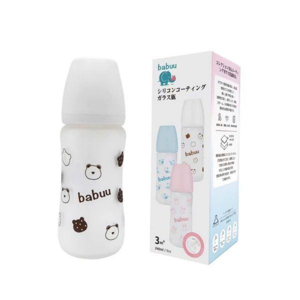 Bình Sữa Babuu Thủy Tinh Tráng Silicone 240ml