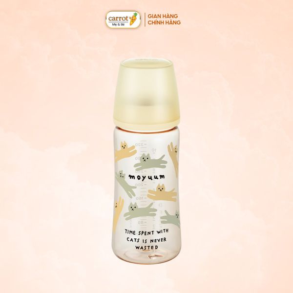 Bình Sữa Moyuum Thế Hệ 3 PPSU 330ml Mẫu Mèo Kèm Núm Số 3