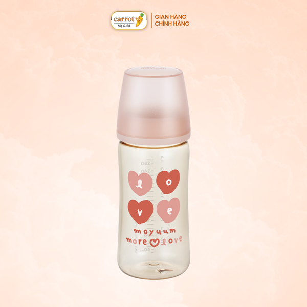Bình Sữa Moyuum Thế Hệ 3 PPSU 270ml Mẫu Tim Đỏ Kèm Núm Số 2