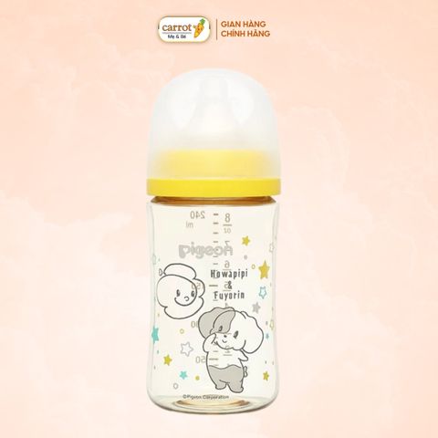Bình Sữa PPSU Pigeon Howapipi WN3 Cổ Rộng 240ml Màu Vàng (Núm M)