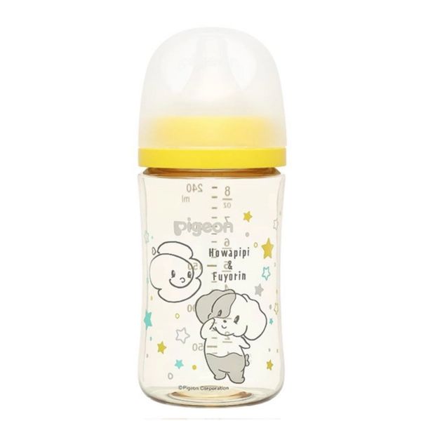Bình Sữa PPSU Pigeon Howapipi WN3 Cổ Rộng 240ml Màu Vàng (Núm M)